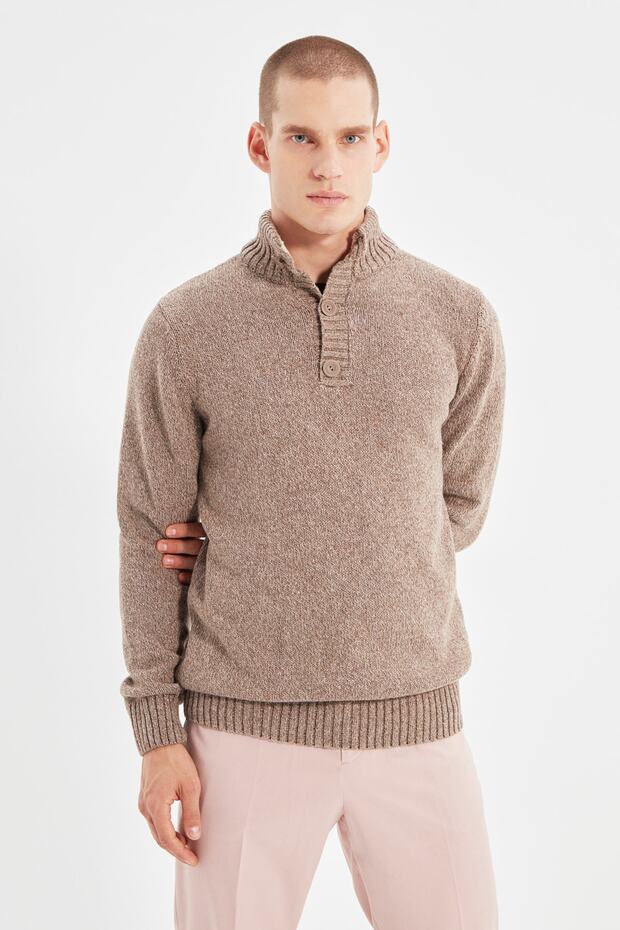 Vizon Casual Slim Fit Wool Half Fisherman Buttoned Knitwear Sweater Tmnaw21Kz0394