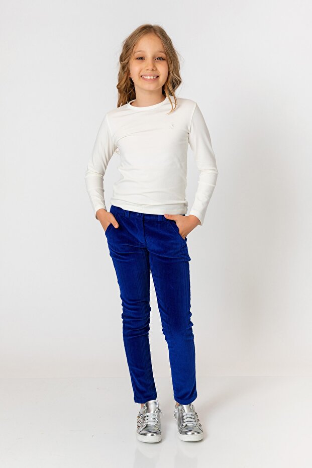 Girl's Cobalt Blue Velvet Trousers