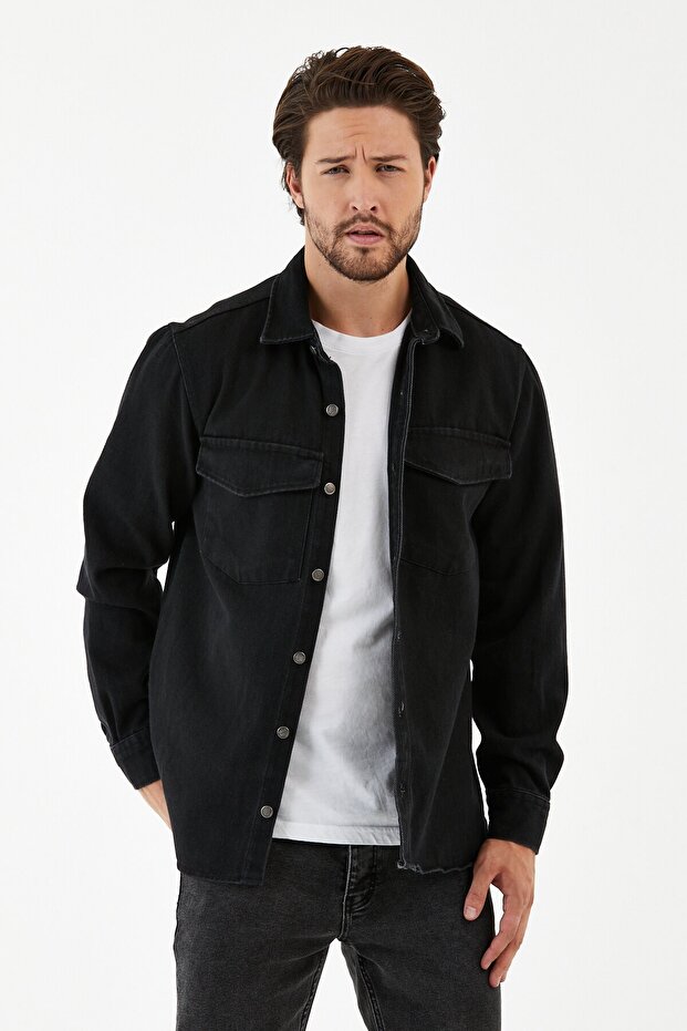 Men's Denim Shirt Jacket Comfortable Fit Long Sleeve Regular Fit Jacket Shirt