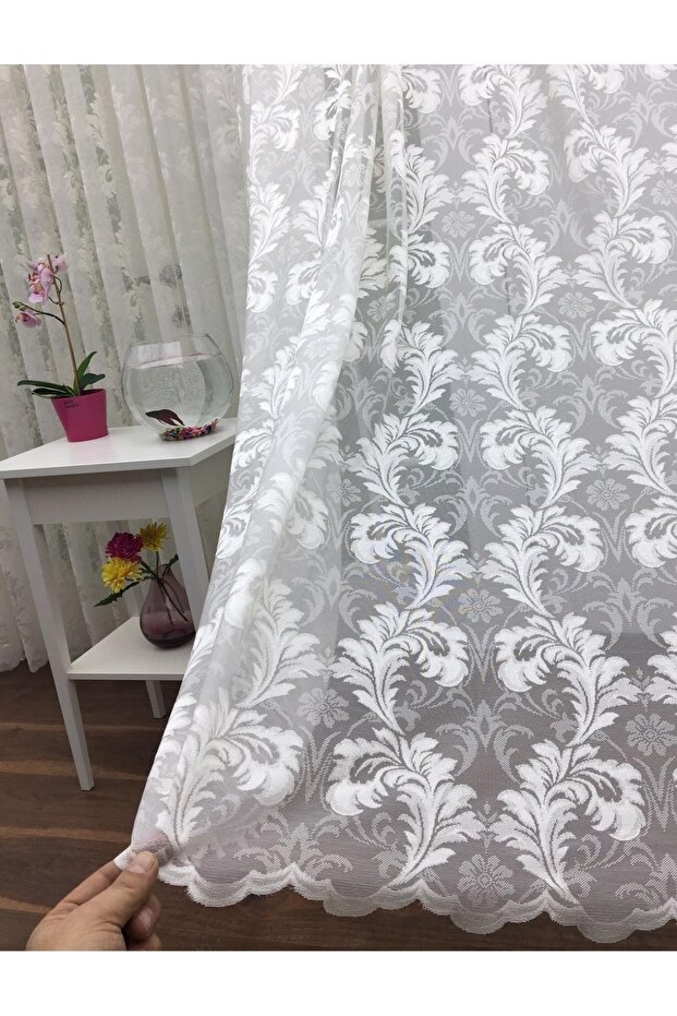 Flush Knitted Lace Tulle Curtain 200x270 Sparse Pleat 1/2