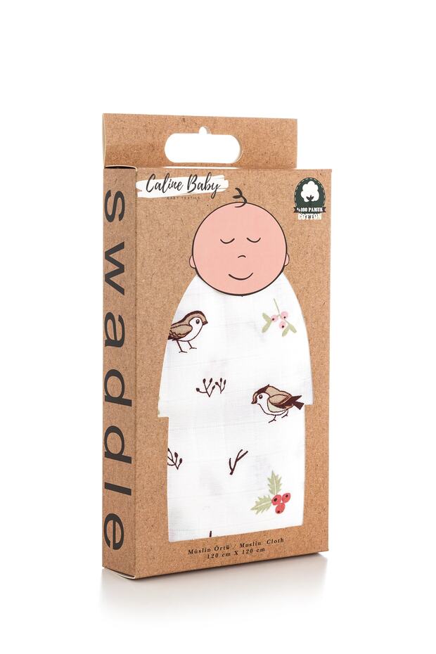 Muslin Cloth Cover Bird Pattern - Brown 120x120 Cm 4 Mouth Wipes