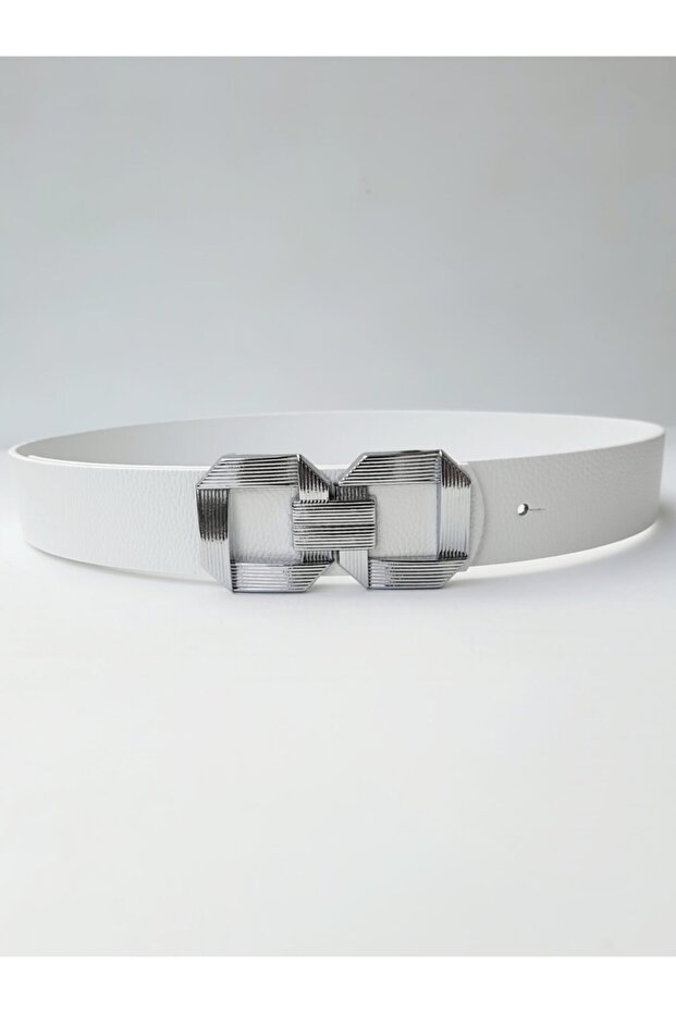 Kadın Gümüştokalı Beyaz Kemer - 2