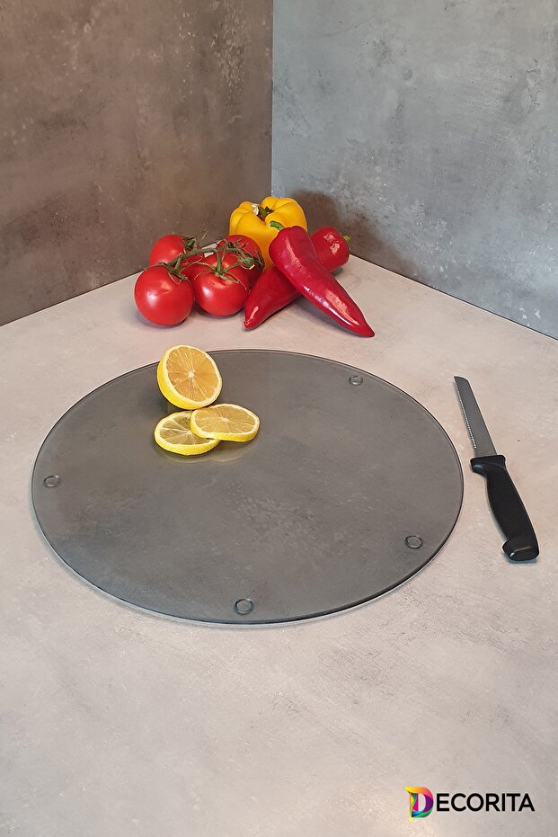 Glass Cutting Board - Glass Cutting Table| Smoked Glass| Diameter 32cm