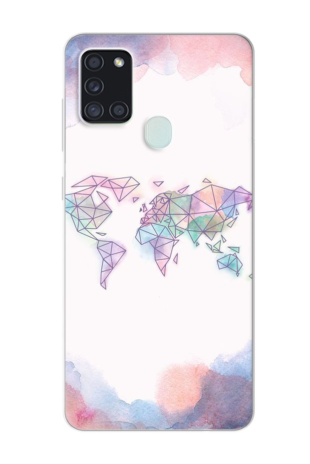 Super Transparent Phone Case for Samsung Galaxy A21S Rainbow Map Design