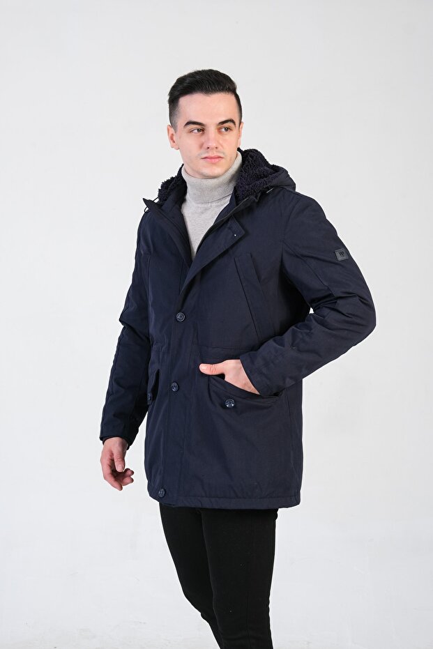 Erkek Lacivert Kapüşonlu Parka - 3