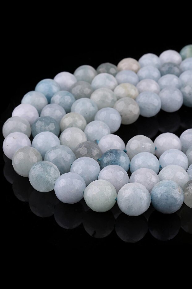 10 Mm Facet Cut Aquamarine Stone String - Tas-2621