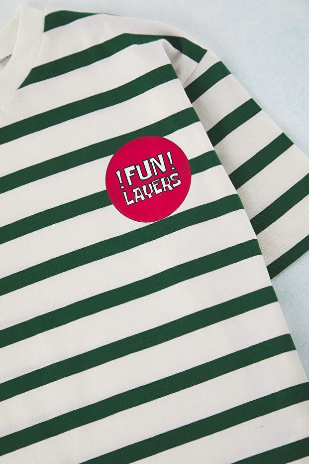 Yeşil Çizgili Örme T-Shirt TKDSS25TS00037 - 7