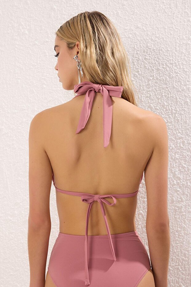 Pembe Aksesuarlı Üçgen Kaplı Bikini Üstü TBESS25BU00037 - 4