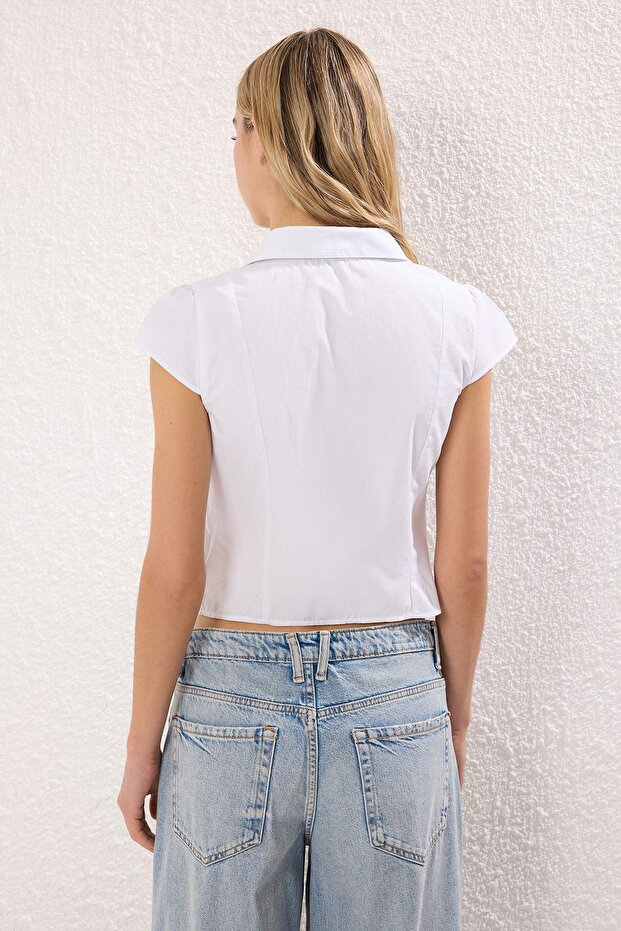 Beyaz Poplin Gömlek Gömlek TWOSS25GO00168 - 7
