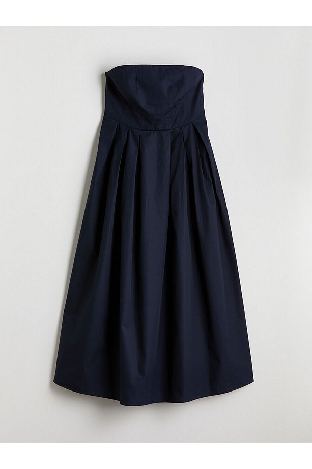 Straplez Yaka Poplin Elbise - 5