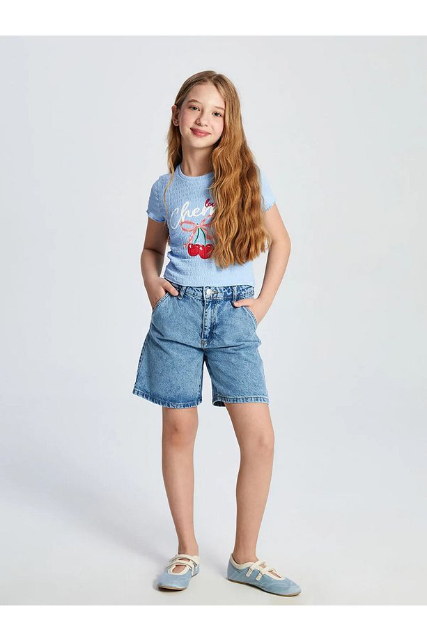 Beli Ayarlanabilir Lastikli Kız Çocuk Jean Şort - 4