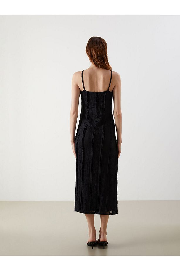 Kare Yaka Dantel Detaylı Boho Elbise - 4