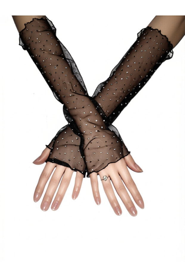 Siyah Pullu Tül Eldiven - 2