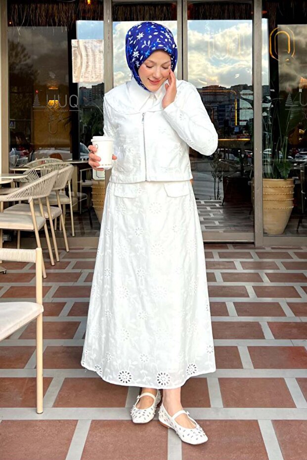 Collared Brode Suit White 3016 - 1