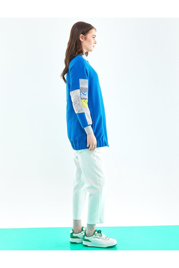 سترة تويد بسحاب للإغلاق باللون الأزرق - 6