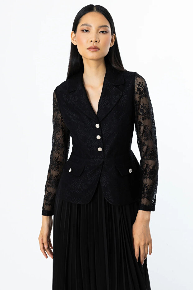 Altı Piliseli Dantelli Elbise - 1