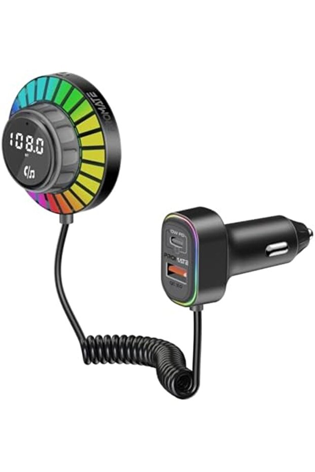 Bluetooth FM Transmitter with Super-Charge PD30W USB-C Port, QC3.0 18W, AC Vent & Dashboard