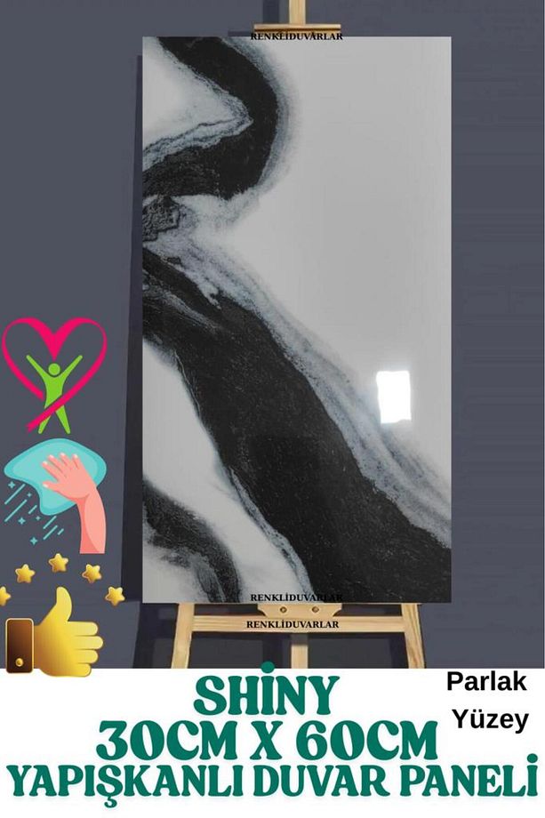 Kendinden Yapışkanlı 1 Adet 30x60cm Doğal Mermer Desenli Esnek Banyo Wc Duvar Paneli Kağıdı BS8079-A - 1