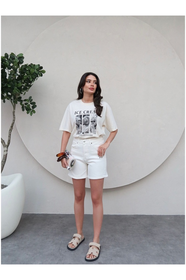 Beyaz Bermuda Şort - 2