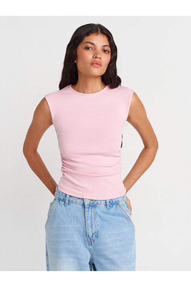 21054 Μπλουζάκι Basic Gathered-Ροζ σκόνης - 1
