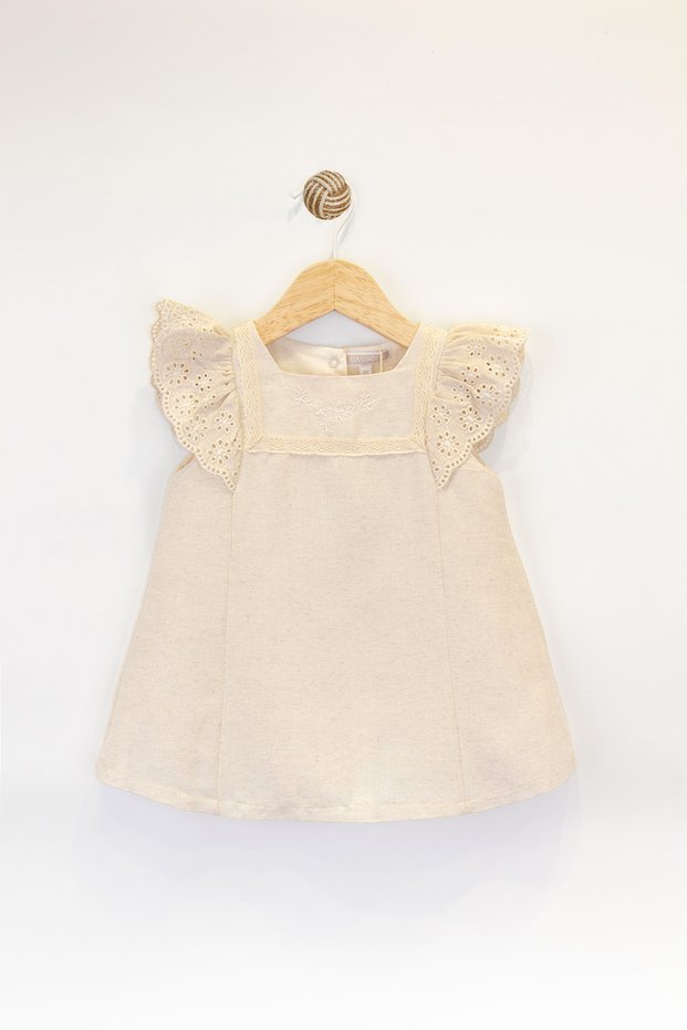 Lace Sleeve Linen Look Summer Natural Stylish and Comfortable Cut Baby Girl Dress