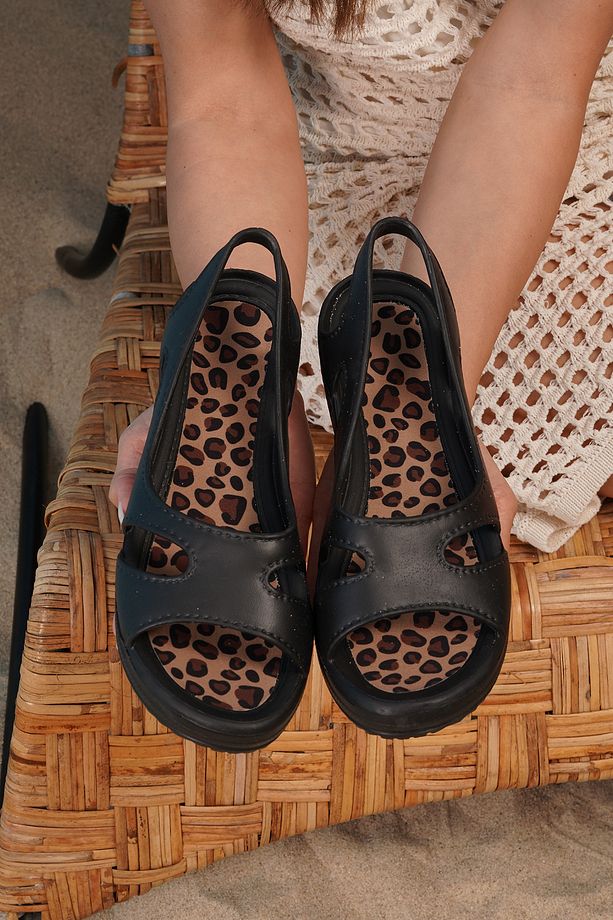 Kadın Siyah Leopar Iç Taban Monisa Sandalet 3cm Byndmns01 - 1