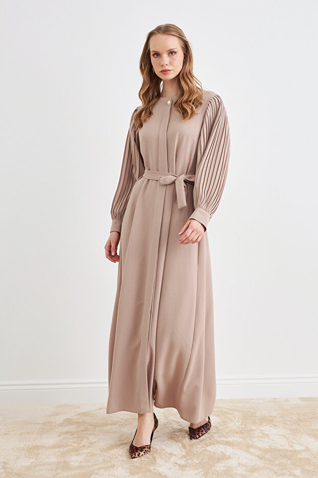 Kolları Piliseli Abaya - Bej - 2