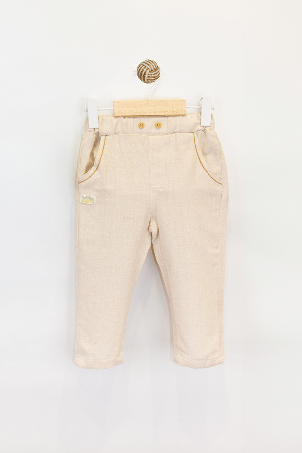 Natural Fabric Stylish Button Detailed Pocket Elastic Waist Comfortable Boys' Trousers