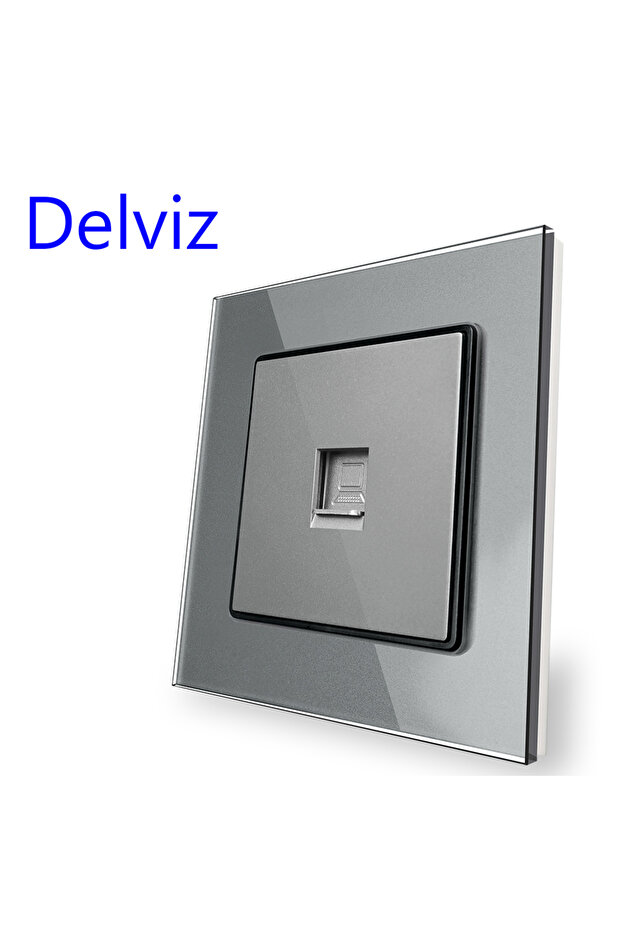 Grey Delviz Computer cable Wall Socket, High strength Tempered Glass, RJ45 Module adapter Panel, CAT