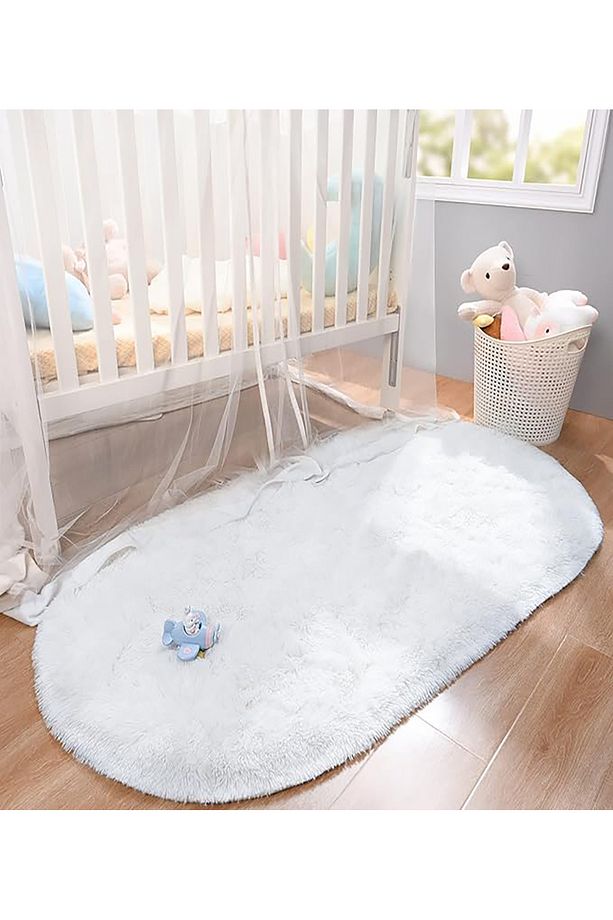 Modern Beyaz Oval Yumuşak Peluş Halı Salon Oturma Çocuk Yatak Odası Mutfak, Antre - 7