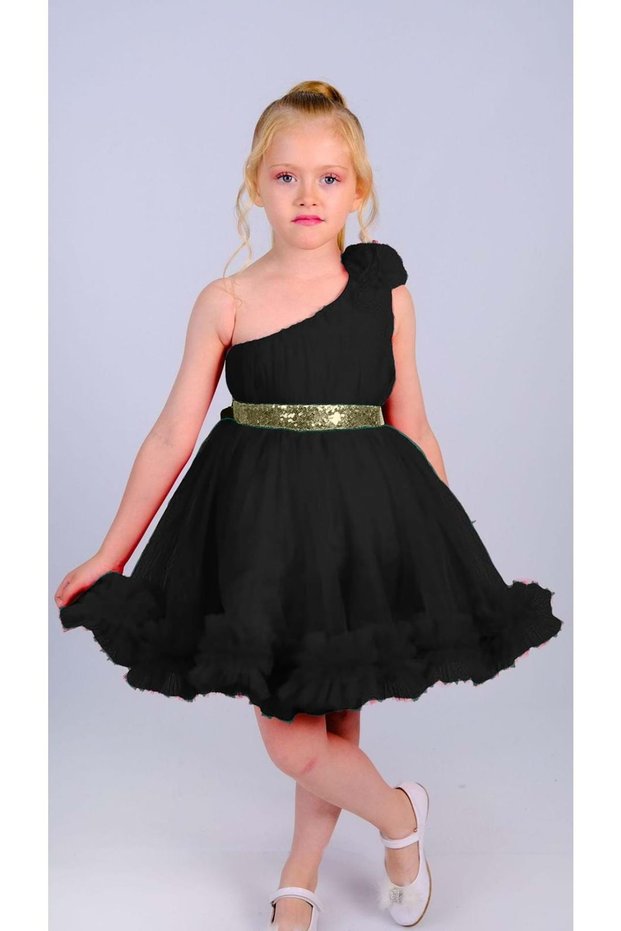 One-Shoulder Girl's Evening Dress Mnk0599 Black
