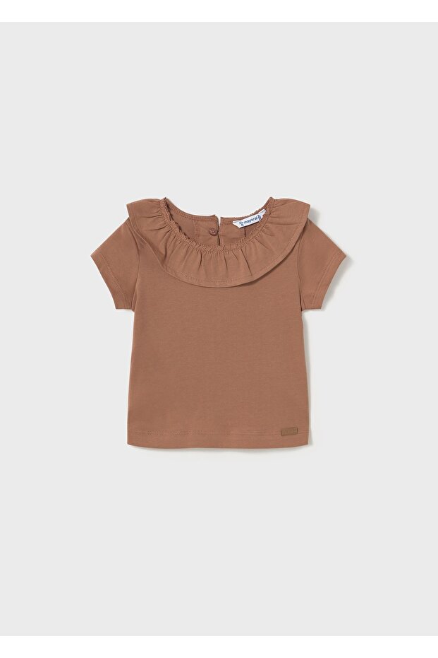 Baby Girl Ruffle Collar T-Shirt Brown 1045