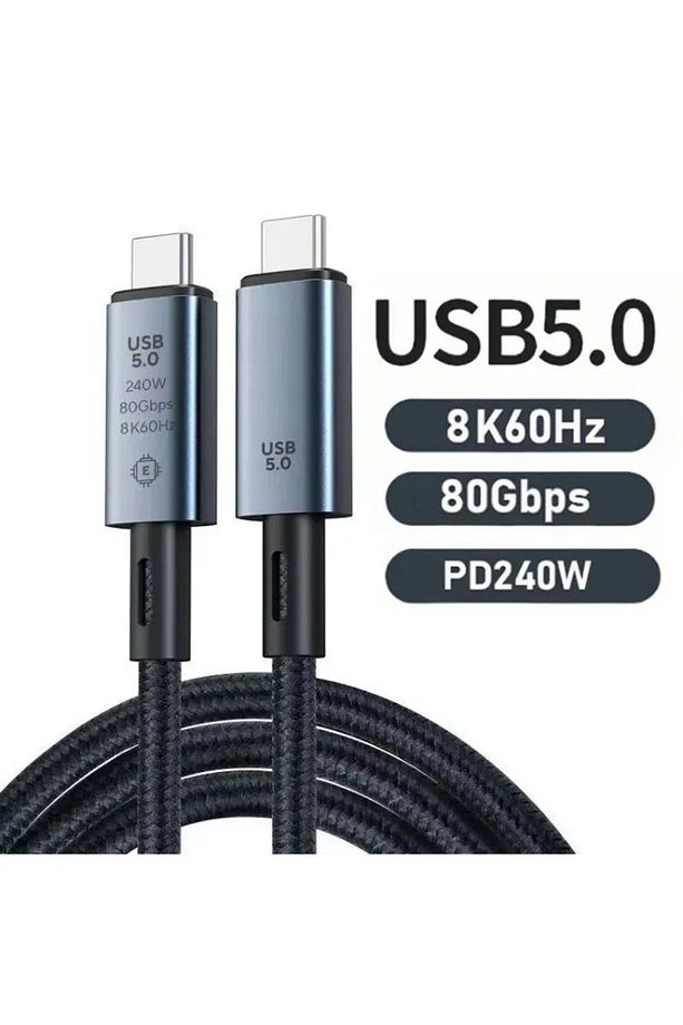 USB 5.0 Type-C to Type-C 1 metre 80Gbps 240W 8K 60Hz Thunderbolt 5 Fast Charging Data Kablo - 1