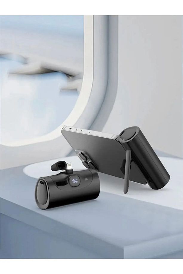 Lightning Çıkışlı 20w Hızlı Şarj 5000 Mah Siyah Standlı Powerbank Mini Şarj Stand - 1