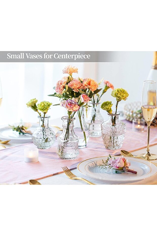 Set 10 Vaze decorative din sticlă, dimensiuni mici, modele distincte, transparente - 2