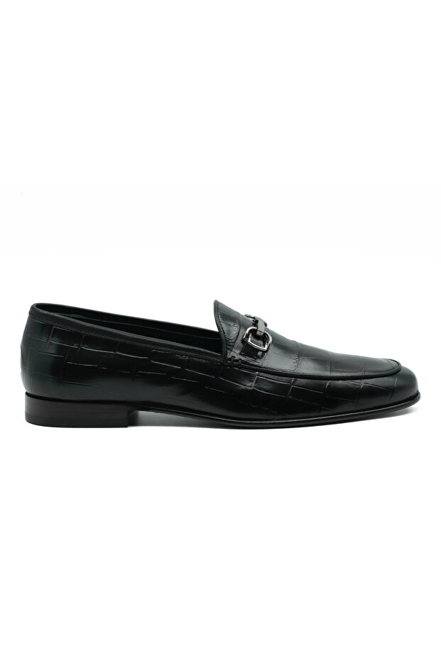 Genuine Crocodile Patterned Leather Rubber Injection Leather Sole Black Men's Shoes - K4602