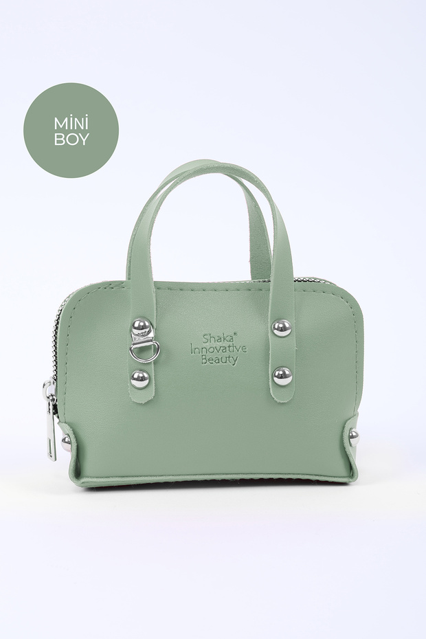 Mint Green Shk224 Faux Leather Mini Size Zippered Single Compartment Chain Hand. Arm and Shoulder Bag