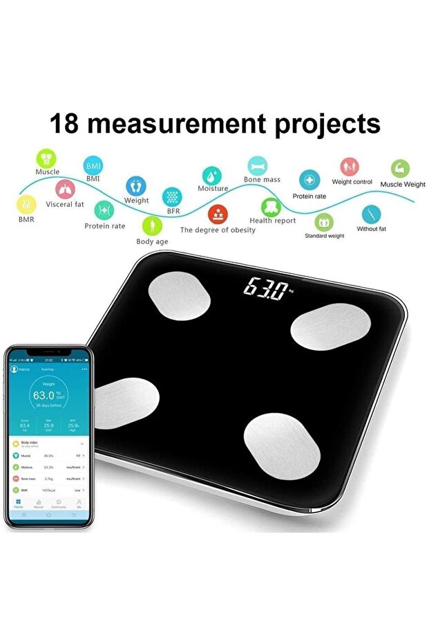 ميزان الجسم - بلوتوث ميزان الكتروني ذكي لقياس نسبة الدهون، ميزان منزلي متعدد الوظائف - 3