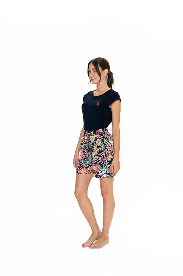U.S. Polo Assn. Kadın Lacivert Yaprak Desen Şort-Tshirt Pijama Takımı - BNLLY20H02L7P - 3