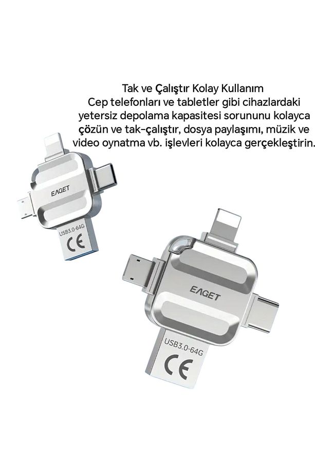 i71 256Gb. 4ü 1 Arada Usb+Type-C+İphone Lightning+Micro Flash Bellek Usb 3.0 Tüm Telefonlara Uyumlu - 5