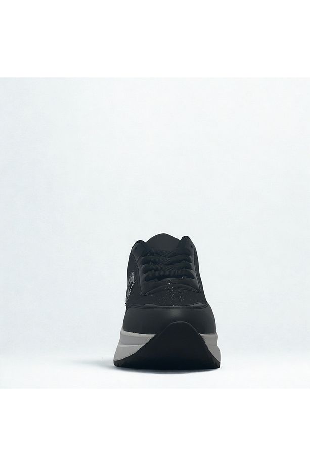 Kadın Siyah Beyaz Simli Bağcıklı Spor Sneaker -Yüksek Hafif Taban - 4