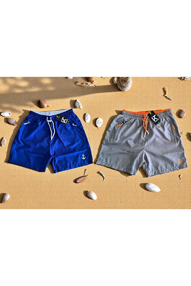 2'li Renkli Cep Fermuarlı Deniz Şortu - 1
