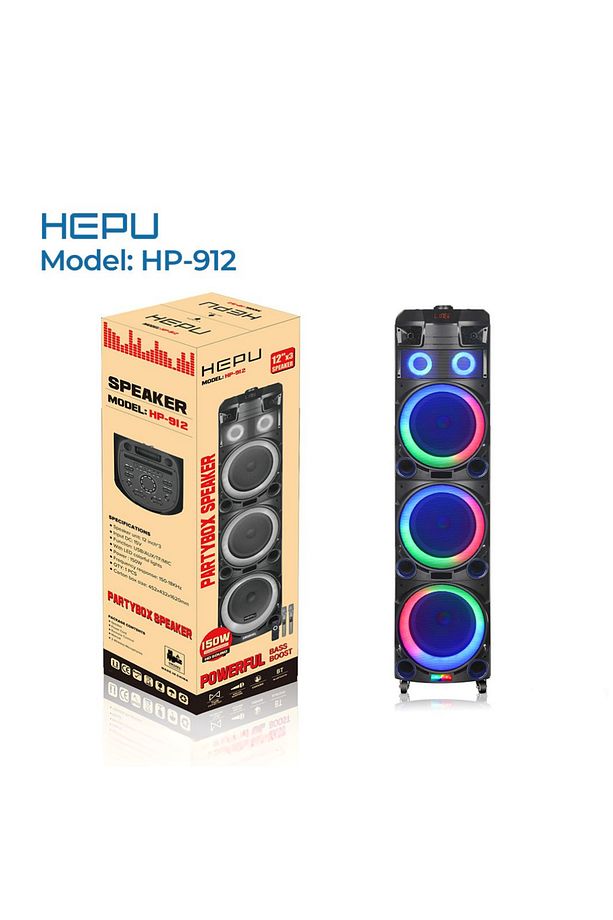 HP-912 Büyük Boy 150W RMS 3x12” PartyBox Bluetooth Hoparlör | RGB Işıklı | 2 Kablosuz Mikrofon - 2