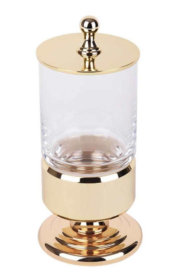 Serel Luna Cotton Brush Holder Organizer with Lid Gold Gold 140110013A