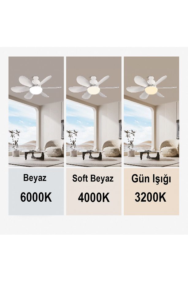 Goes Tavan Vantilatörü Led Işık 3 Kademe Hız Modu Sessiz 52 Cm Çap 6 Kanat Kumandalı Vantilatör - 7