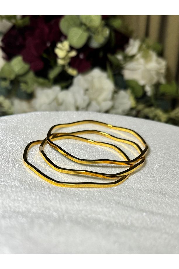 Ajda Bilezik Dalgalı Model 3'lü Çelik Gold Renk 64 Numara - 3
