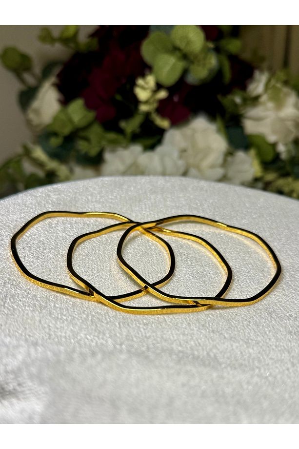 Ajda Bilezik Dalgalı Model 3'lü Çelik Gold Renk 64 Numara - 4