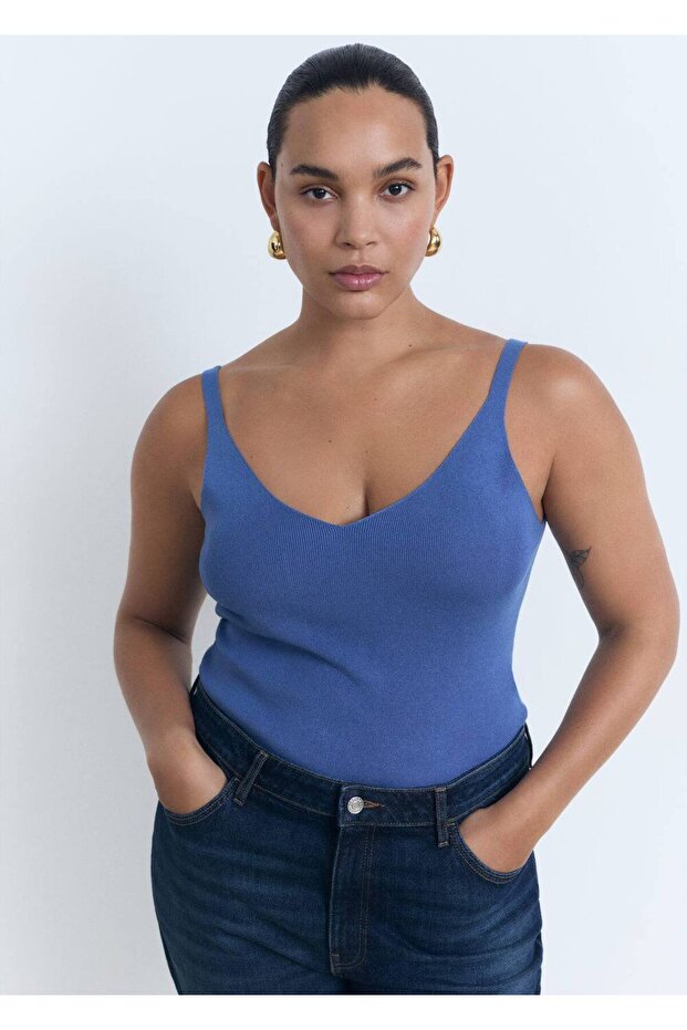 V yaka triko bluz - 8