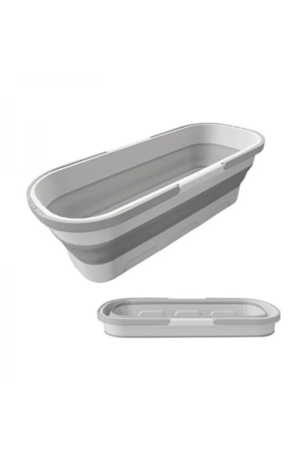 Rectangular Foldable Portable Basin, 8L Capacity, White/Grey - 4