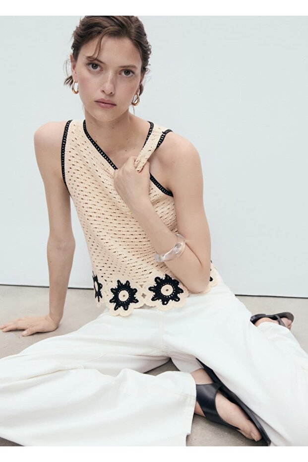 Çiçek detaylı kroşe bluz - 5